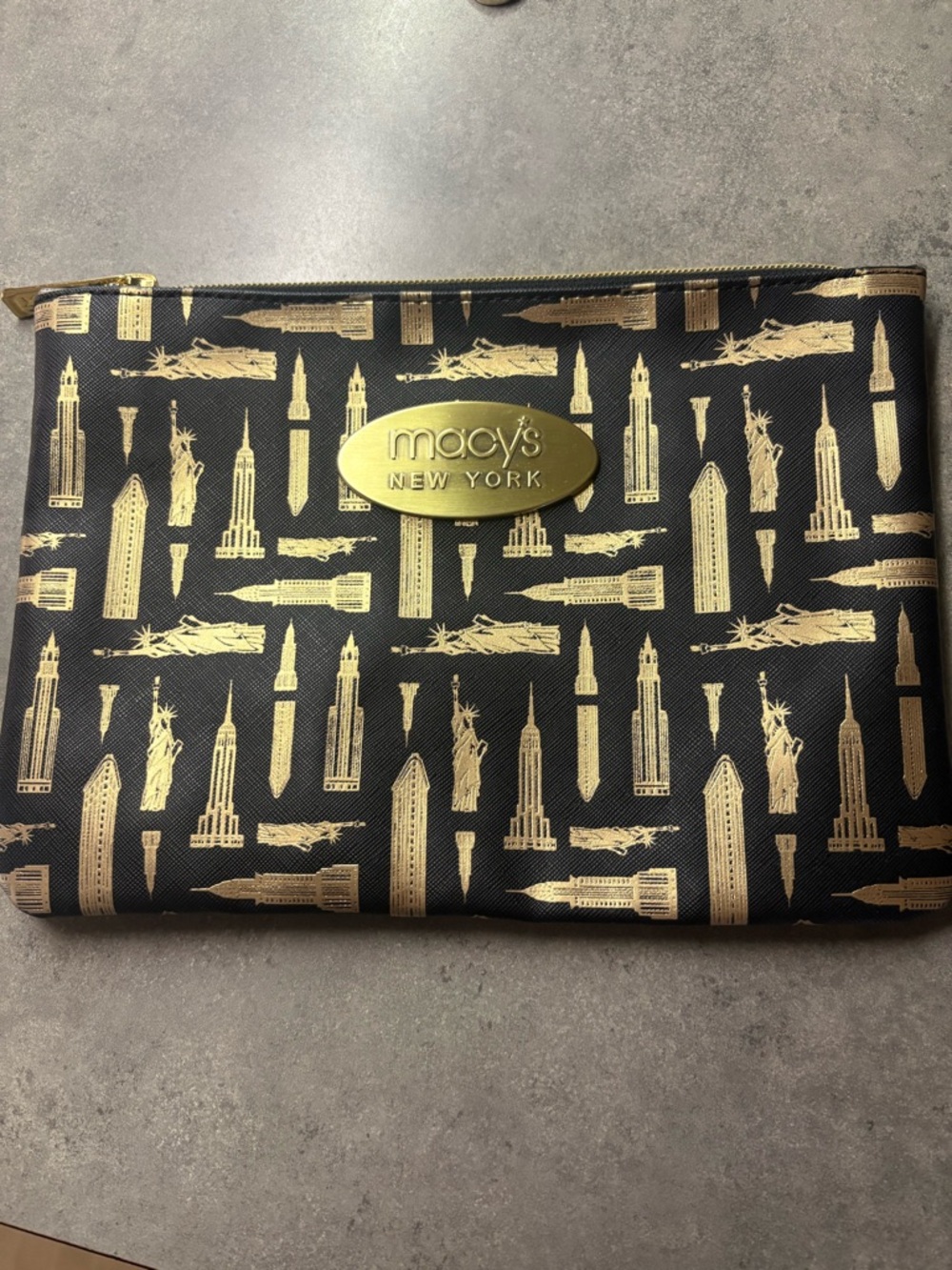 Macy's Large Black & Gold New York Skyline Cosmetic Pouch